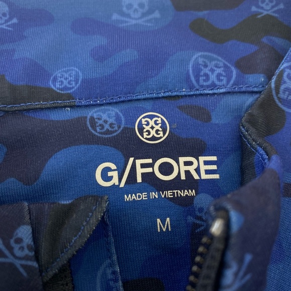 G/Fore G4 Golf Pullover Icon Camo Luxe Skull & T’s Print Blue Polyester NWOT MED - Picture 3 of 8